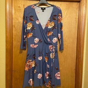 Iz Byer Blue Wrap Sundress with V-Neck and Tie Front